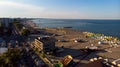 Aerial view of beach in Mamaia, Constanta, popular tourist place and resort on black sea in a Romania Royalty Free Stock Photo