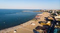 Aerial view of beach in Mamaia, Constanta, popular tourist place and resort on black sea in a Romania Royalty Free Stock Photo