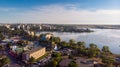 Aerial view of beach in Mamaia, Constanta, popular tourist place and resort on black sea in a Romania Royalty Free Stock Photo