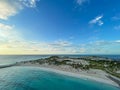 An aerial view of the beach of MSC Cruise Lines private island Ocean Cay, Bahamas Royalty Free Stock Photo