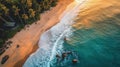 An aerial view of a beach with palm trees. Generative AI image.