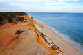 Aerial view on the beach Praia da Falesia Barranco das Belharucas. Region Faro, Algarve, Portugal