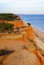 Aerial view on the beach Praia da Falesia Barranco das Belharucas. Region Faro, Algarve, Portugal