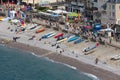 Aerial view beach and promenade of Etretat in Normandy, France