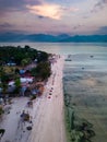 Aerial view of a beach resort on a small tropical island at sunset (Gili Air, Indonesia Royalty Free Stock Photo