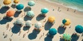 Aerial view of the beach some umbrellas highly detailed, realistic photo with Generative AI technology