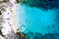 Aerial view on the beach, stones and azure sea. Beach and sea from air. Summer seascape from drone. Croatia landscape Royalty Free Stock Photo