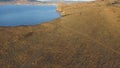 Aerial view on the beach of Sudak in Crimea, Black Sea coast. Shot. The Crimean coast from above. Beautiful Crimean Royalty Free Stock Photo