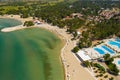 Aerial view of the beach with a swimming pool in Zaton Resort Royalty Free Stock Photo