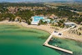 Aerial view of the beach with a swimming pool in Zaton Resort Royalty Free Stock Photo