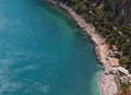 Aerial view on beach and tourists. Vacation and adventure