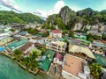 Aerial view of the beach and the town of Elnido, Philippines, 2018