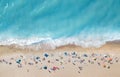 Aerial view at the beach. Turquoise water background from top view. Summer seascape from air.