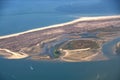 Aerial view of the beautiful Algarve coast, Parque natural Ria Formosa, in Portugal seen on a flight to Faro Royalty Free Stock Photo