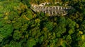 Aerial view of beautiful ancient fortress in forest in summer. Tarakaniv Fort. Royalty Free Stock Photo