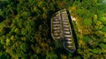 Aerial view of beautiful ancient fortress in forest in summer. Tarakaniv Fort. Royalty Free Stock Photo