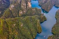 Aerial view of beautiful Baofeng lake and mountains in Zhangjiajie