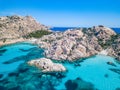 AERIAL VIEW OF THE BEAUTIFUL BEACH OF CALA COTICCIO ALSO CALLED TAHITI Royalty Free Stock Photo