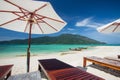 Aerial view of beautiful beach of Koh Lipe against blue sky in Satun, Thailand, Clear water and blue sky Lipe island, Thailand