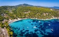 Aerial view of the beautiful beach of Milia, Alonissos island Royalty Free Stock Photo
