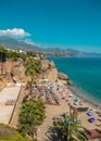 Aerial view of the beautiful beach of Nerja in Spain