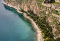 Aerial view of a beautiful beach with turquoise sea. Mediterranean sea, Nafplio, Greece Royalty Free Stock Photo