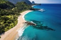 Aerial view of beautiful beach with turquoise water in Rio de Janeiro, Brazil, Hawaii Beach Aerial, AI Generated Royalty Free Stock Photo