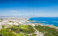 Aerial view of beautiful blue Gulf of Antalya and popular seaside resort city Antalya, Turkey Royalty Free Stock Photo