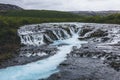 aerial view of beautiful Bruarfoss waterfall on Bruara river