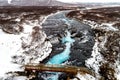 Aerial view of beautiful Bruarfoss waterfall with turquoise water, South Iceland Royalty Free Stock Photo