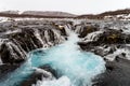 Aerial view of beautiful Bruarfoss waterfall with turquoise water, South Iceland Royalty Free Stock Photo