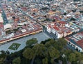 Aerial view of beautiful buildings in the center of Cholula, Puebla, Mexico Royalty Free Stock Photo