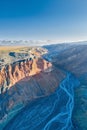 Aerial view of beautiful canyon landscape in xinjiang