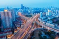 Aerial view of beautiful city interchange in nightfall Royalty Free Stock Photo