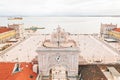 Aerial view of beautiful cityscape of Lisbon with historic buildings and Commerce Square in Portugal Royalty Free Stock Photo