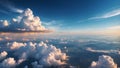 Aerial view of beautiful cloudscape above the clouds at sunset