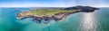 Aerial view of the beautiful coast and cliffs between North Stack Fog station and Holyhead on Anglesey, North wales