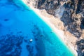 Aerial view of the beautiful coast of Kefalonia island, Greece, with turquoise sea