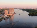 Aerial view beautiful colorful cityscape of Moscow at sunset.