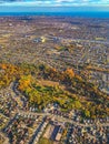 Fall in the City Toronto Canada suburb. Aerial View of a colorful autumn foliage in housing developments in the city