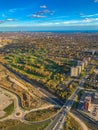 Fall in the City Toronto Canada suburb. Aerial View of a colorful autumn foliage surrounding a golf course Royalty Free Stock Photo