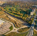 Fall in the City. Aerial View of a colorful autumn foliage surrounding a golf course Royalty Free Stock Photo