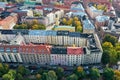 Aerial view of beautiful colorful old buildings in Helsinki,Finland. Fall color trees and sunshine.