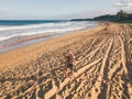 Aerial view of the beautiful couple walking down Royalty Free Stock Photo