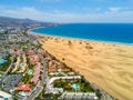 Aerial view of the beautiful desert by the Atlantic ocean on a clear blue sky background Royalty Free Stock Photo