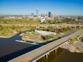 Aerial view of the beautiful downtown cityscape and Boathouse District