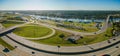 Aerial view of the beautiful downtown cityscape and Boathouse District