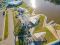 Aerial view of the beautiful downtown cityscape and Boathouse District