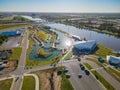 Aerial view of the beautiful downtown cityscape and Boathouse District