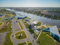 Aerial view of the beautiful downtown cityscape and Boathouse District